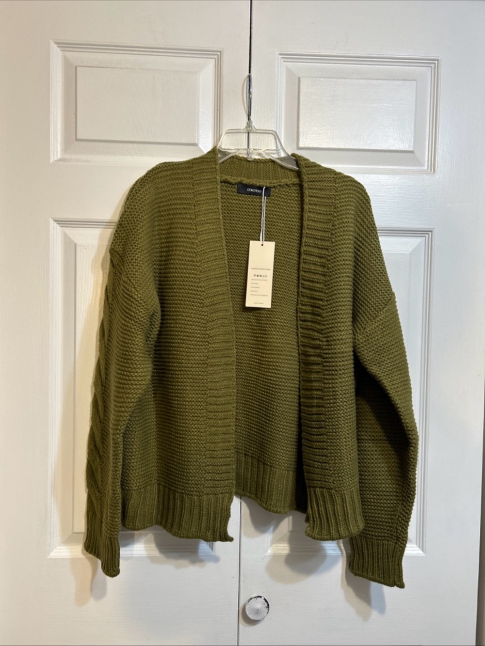 NWT DOKOTOO Chunky Open Front Sweater Knit Long Sleeve Size L Large Olive